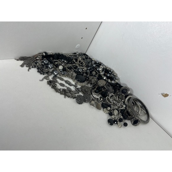 Black and Silver Tone Mixed Costume Jewelry Lot in Mason Jar Assorted Bundle - Picture 7 of 8